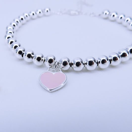 Pulsera Con Dije De Corazón Color Rosa Pastel