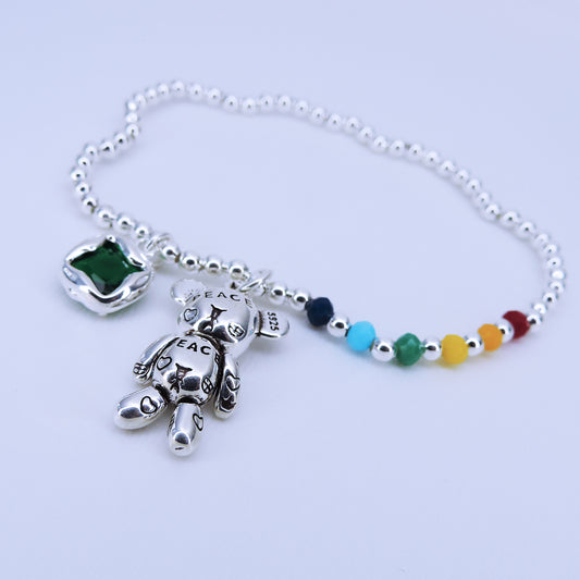 Pulsera Con Cuentas De Colores Y Dije De Oso