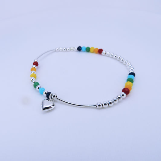 Pulsera Con Cuentas De Colores Y Dije De Corazón