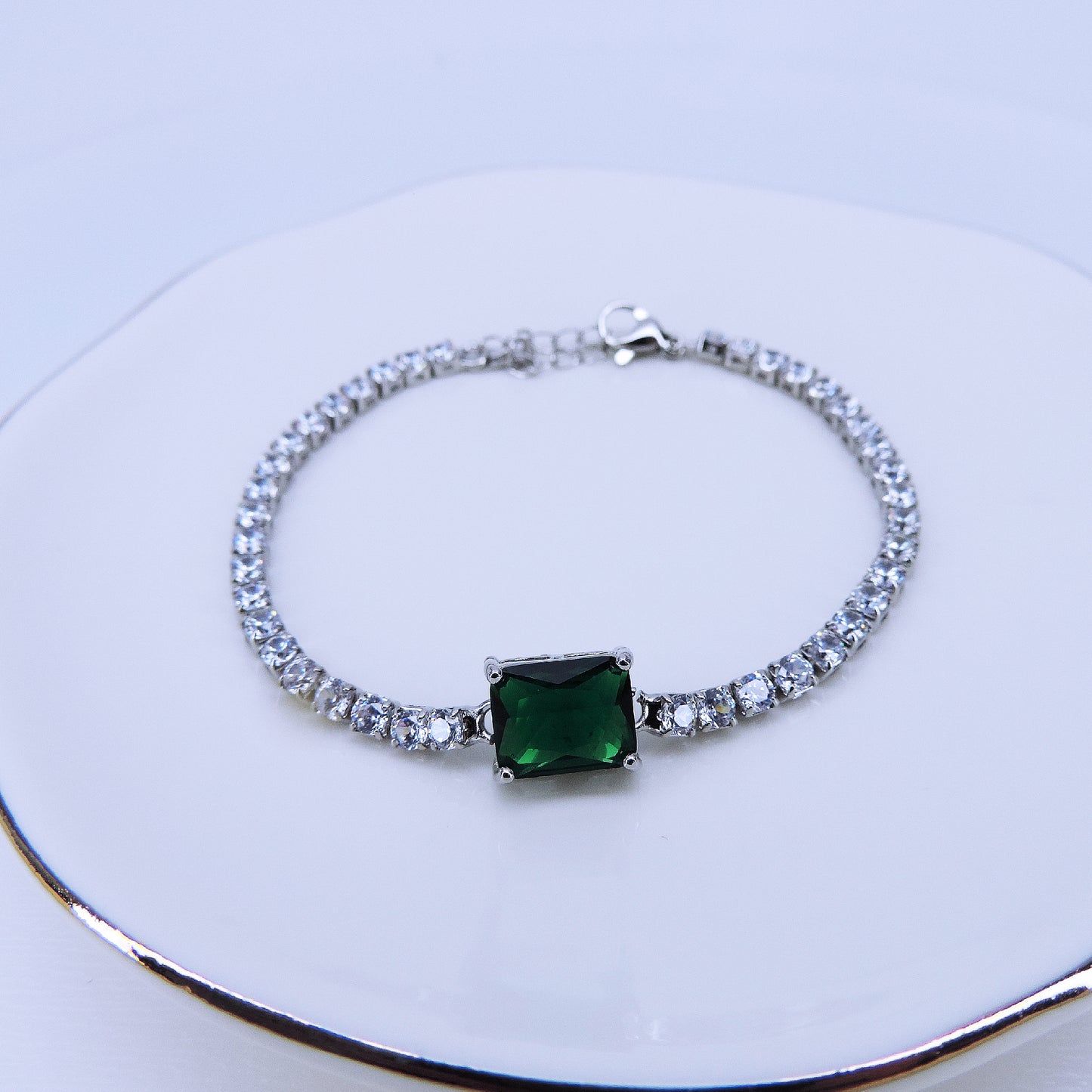 Pulsera Con Piedra Circonia Color Verde Esmeralda