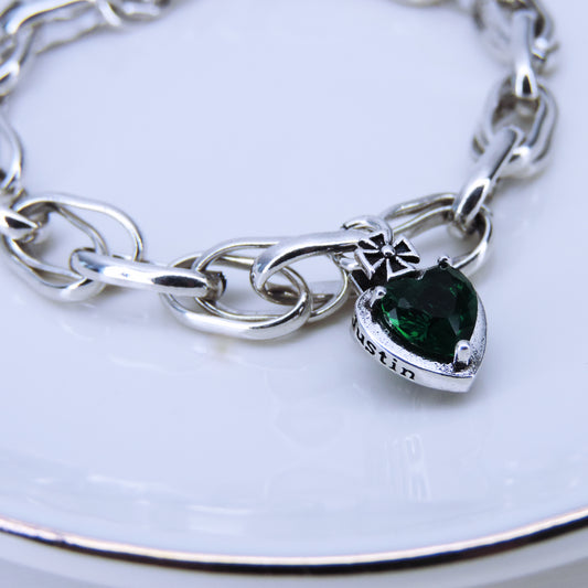 Pulsera Con Dije De Corazón Verde Esmeralda