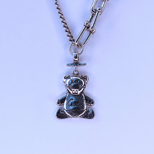 Collar De Cadena Con Dije De Oso Y Placa Mini De Corazón