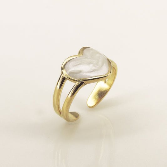 Anillo Corazón Blanco De Esmalte